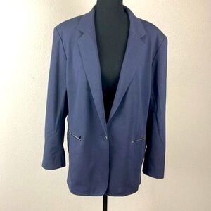 Lafayette 148 NY Lyndon Navy Blazer Zipper Pockets Single Button Coat Jacket 18